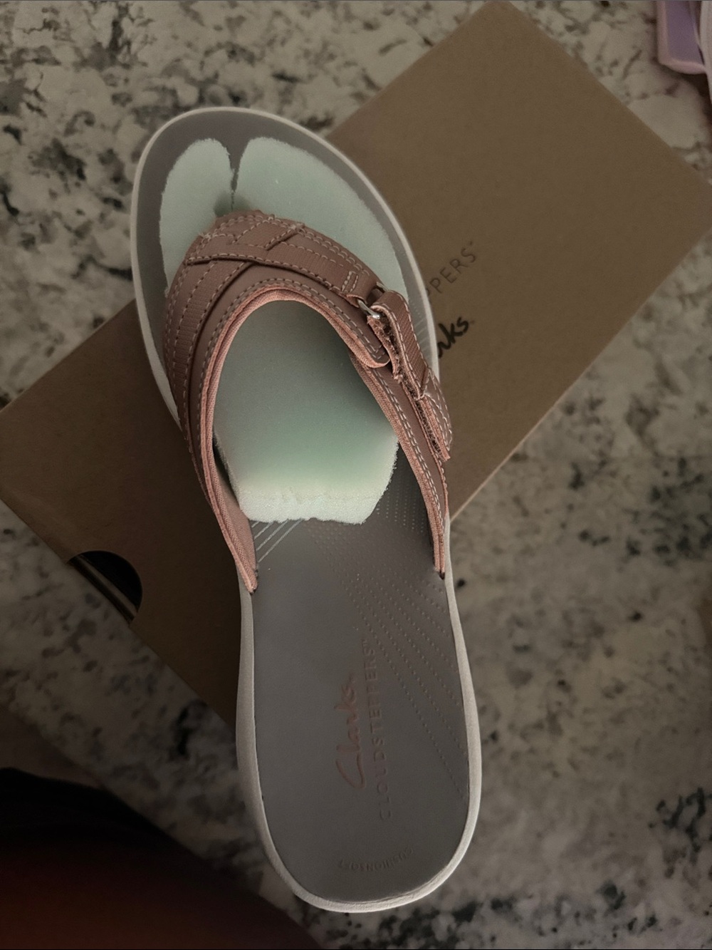 Clarks Pink Toe-Post Sandal with Pale Mint Footbed Accent